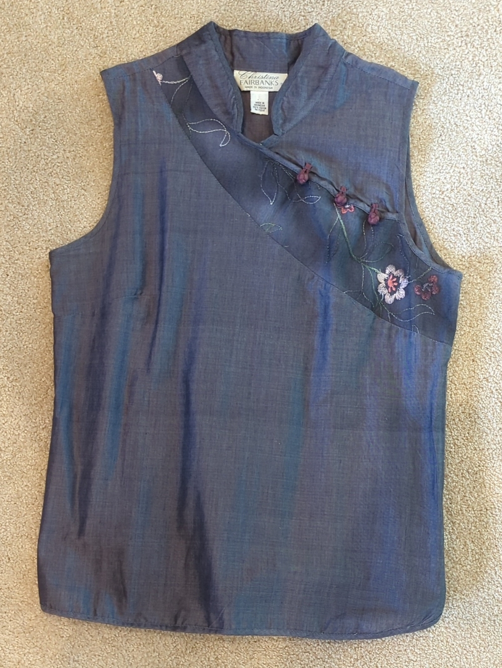 Christina Fairbanks Slate Gray Embroidered V-Neck Top